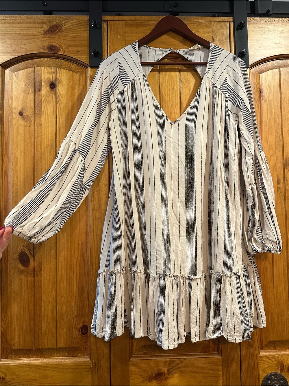 Altar'd State Cream and Black Striped Peasant Tunic Dress